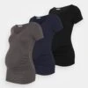 3 Pack - T-Shirt Print - Black /Dark Grey/Dark Blue