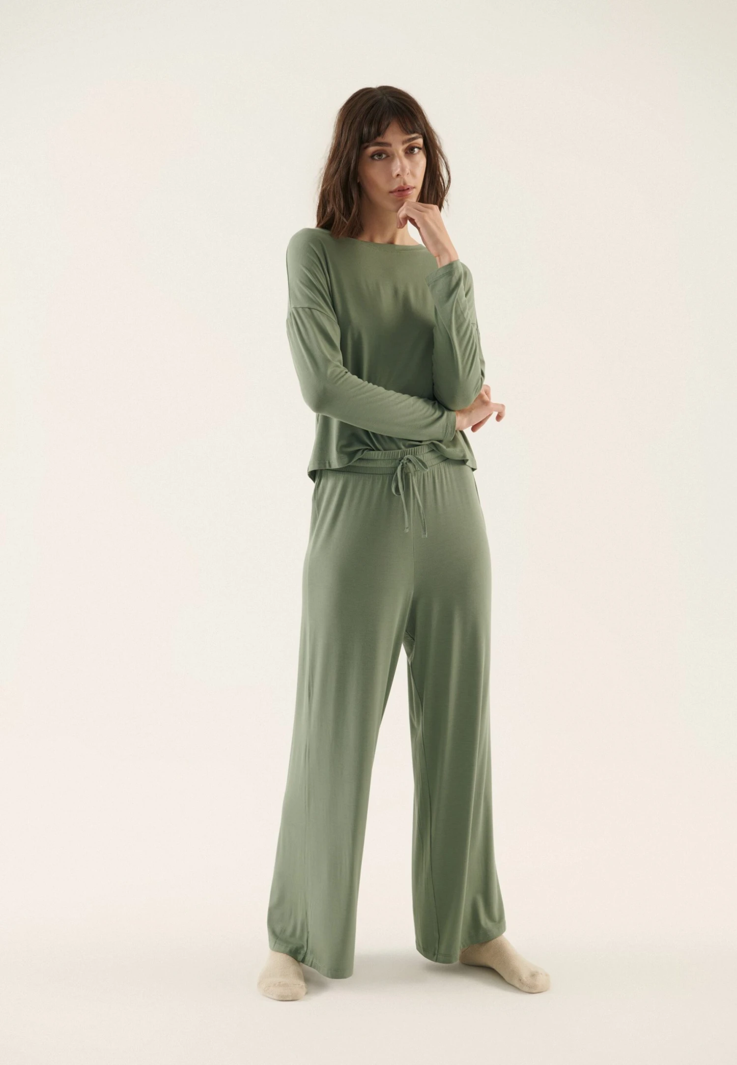 Anna Field Wide Leg - Pyjama - Khaki 2 Anna Field Wide Leg - Pyjama - Khaki - Afbeelding 2
